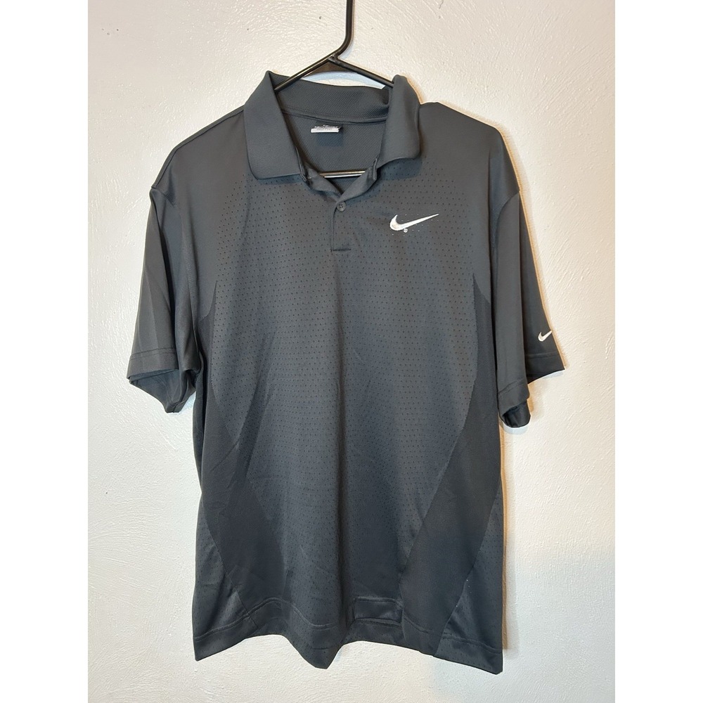 Nike Golf Polo Shirt Mens Medium Gray FIT DRY Mesh Perforated Performance